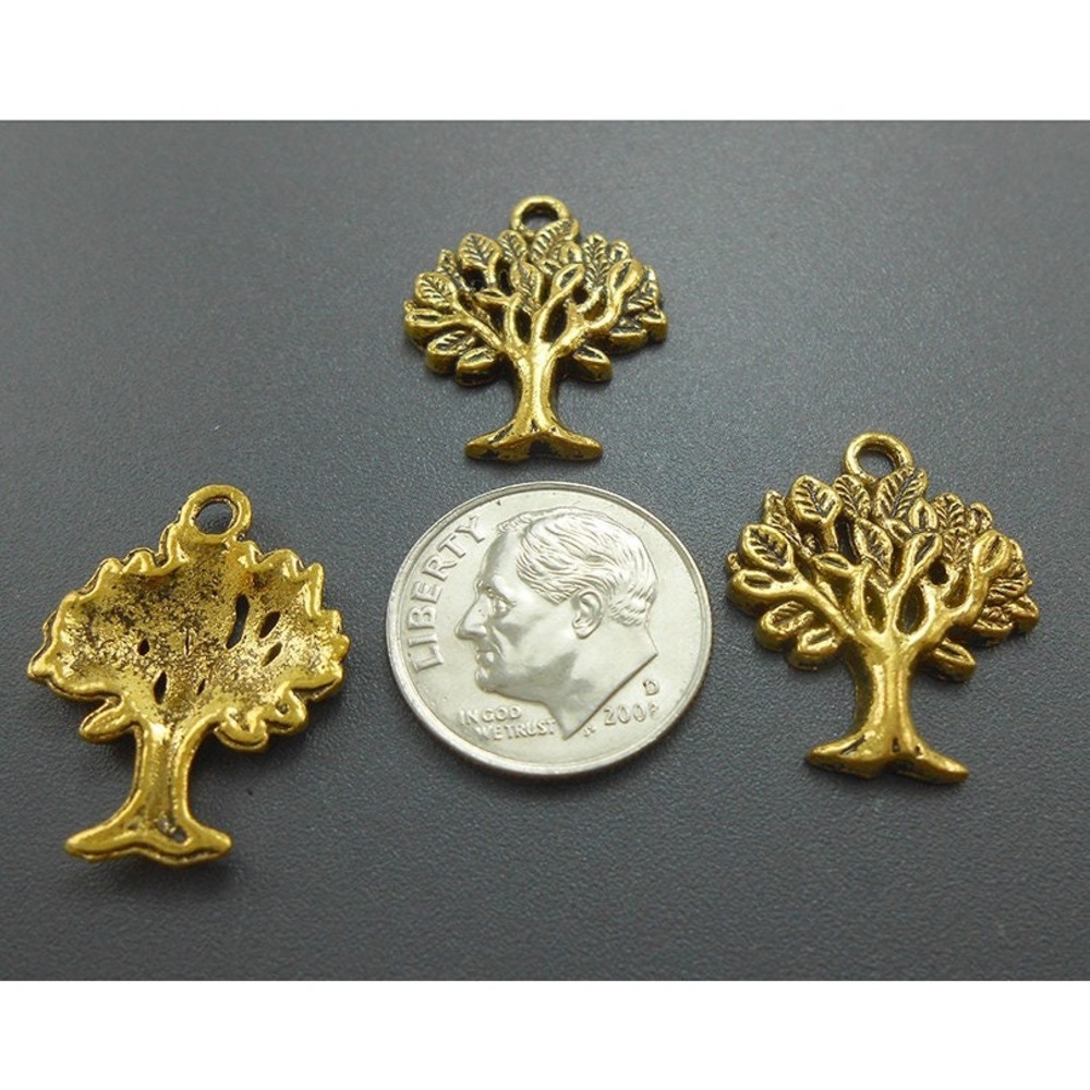 10pcs Gold Tree Charms trees goldtone metal